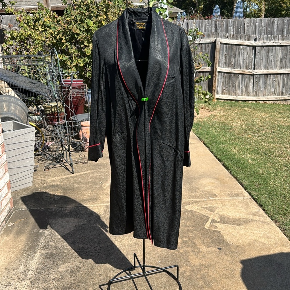 NOS Vintage Enro Idle Hour Lounge Togs Black Red Smoking Jacket Robe M USA Made - Picture 4 of 13